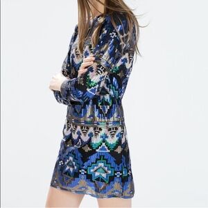 Zara Blue Multi-Color Patterned Mini Dress